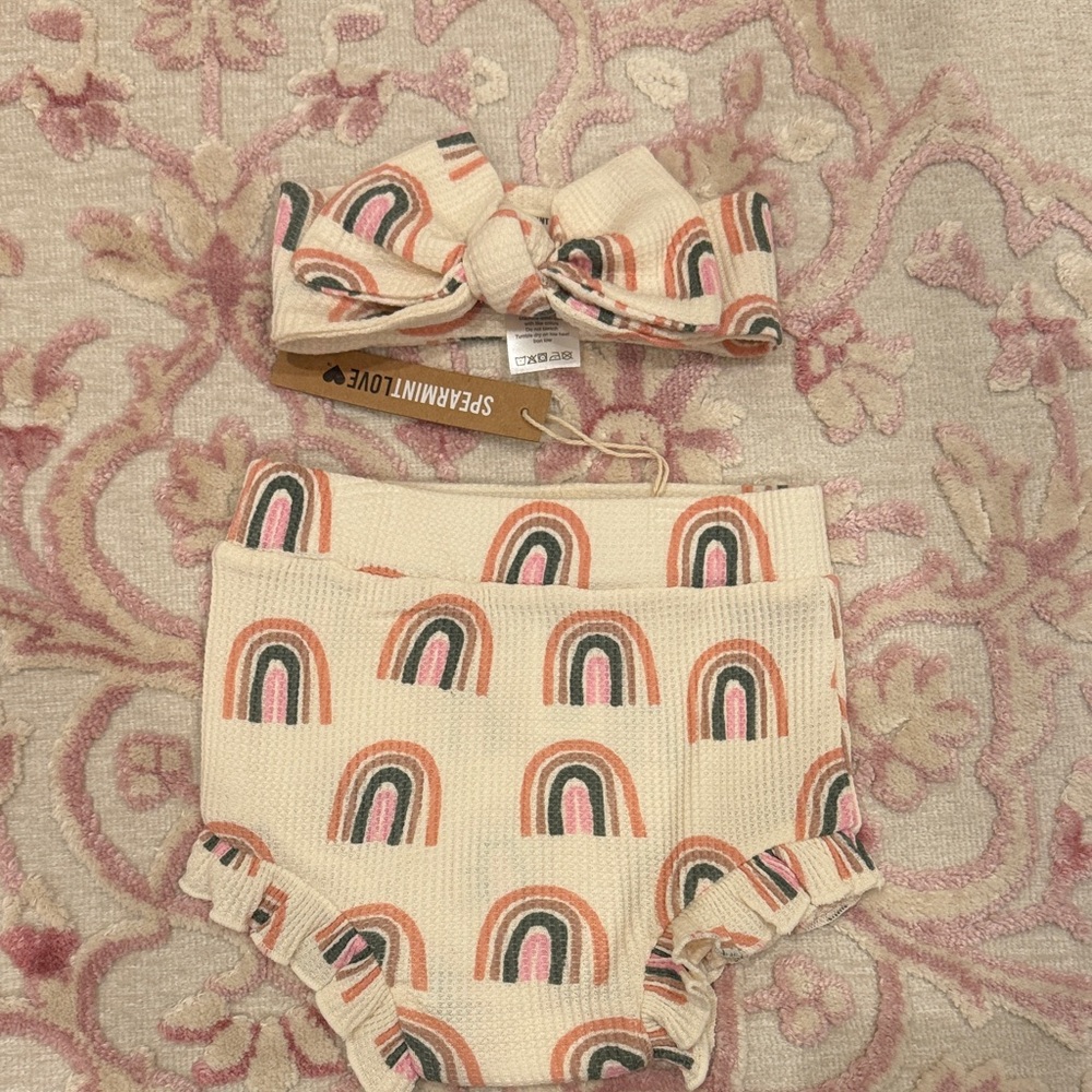 SpearmintLOVE Rainbow Diaper Cover Set - Cream and Pink